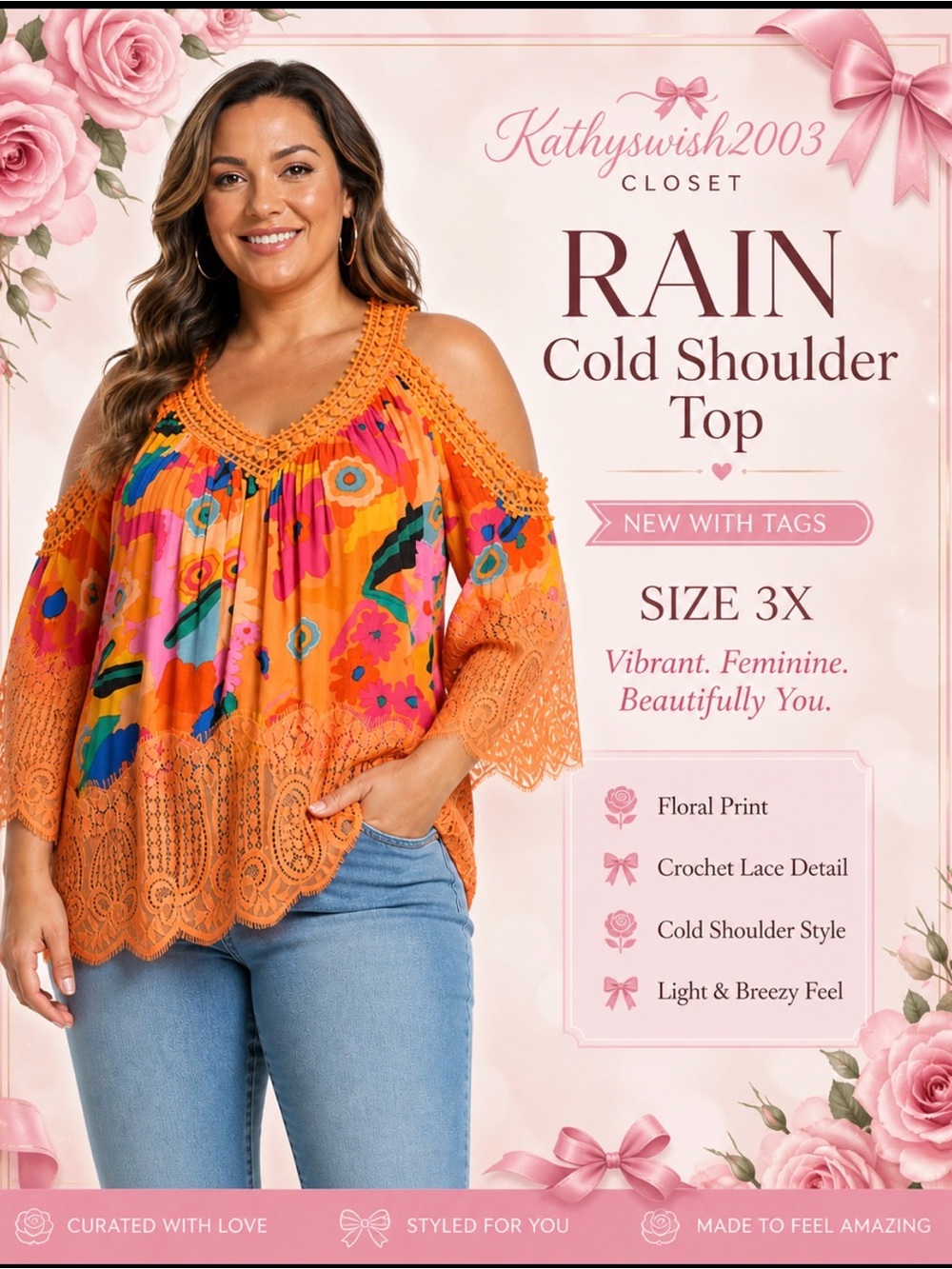 Rain Floral Cold Shoulder Top - Orange